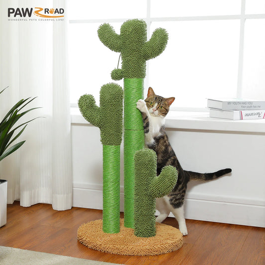 Cactus Cat Scratching Post Indoor Tall Cat Scratcher with 3 Scratching Poles Interactive Dangling Ball Cat Toys Cat Accessories