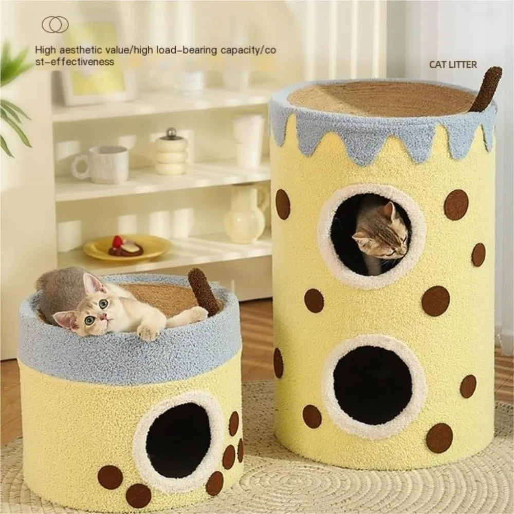 Masterpiece  Cat Climbing Frame Cat Shelter Winter Warm Double-Layer Sisal Closed Safe House Cat Bed for Cats and Kittens to Sle
