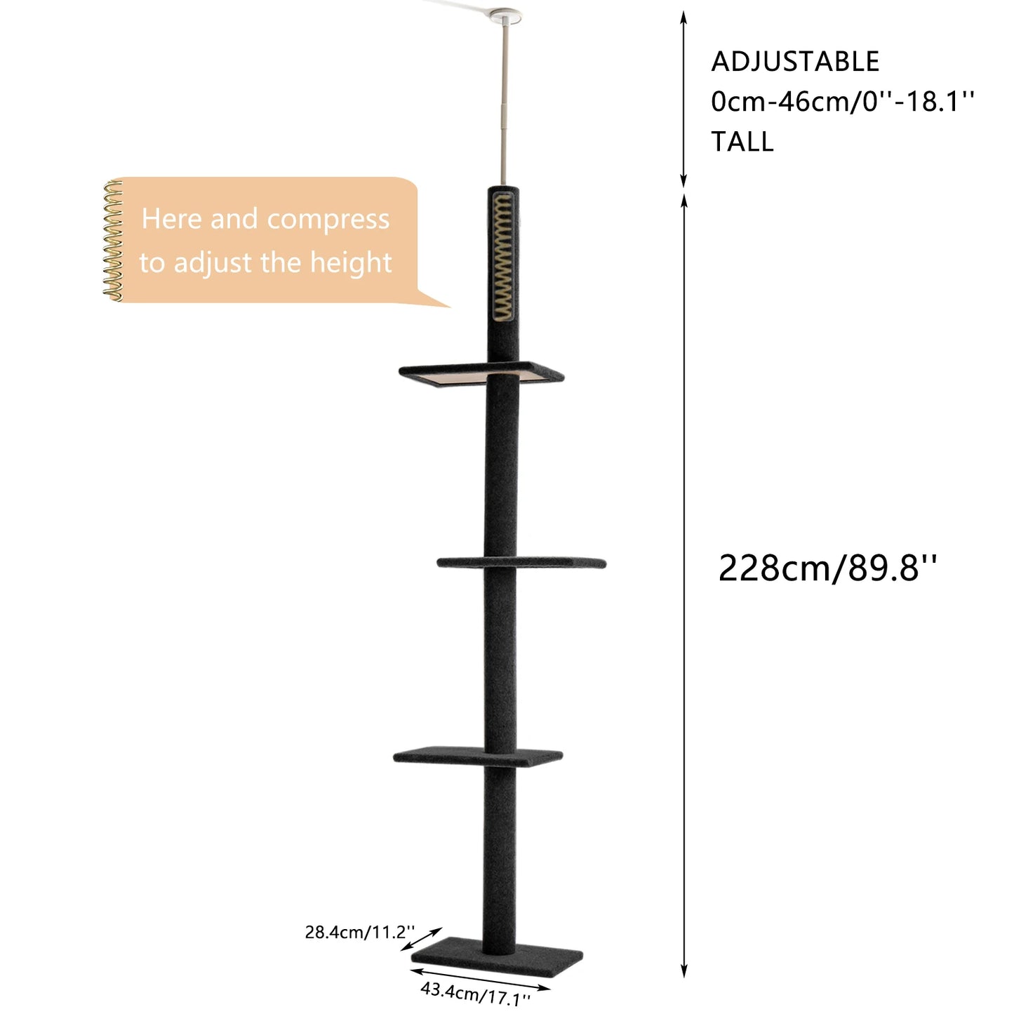 Adjustable Height Cat Tree for Indoor, Floor to Ceiling Cat Tower with Scratching Posts, Cat Scratcher Furniture, Kitten Toys