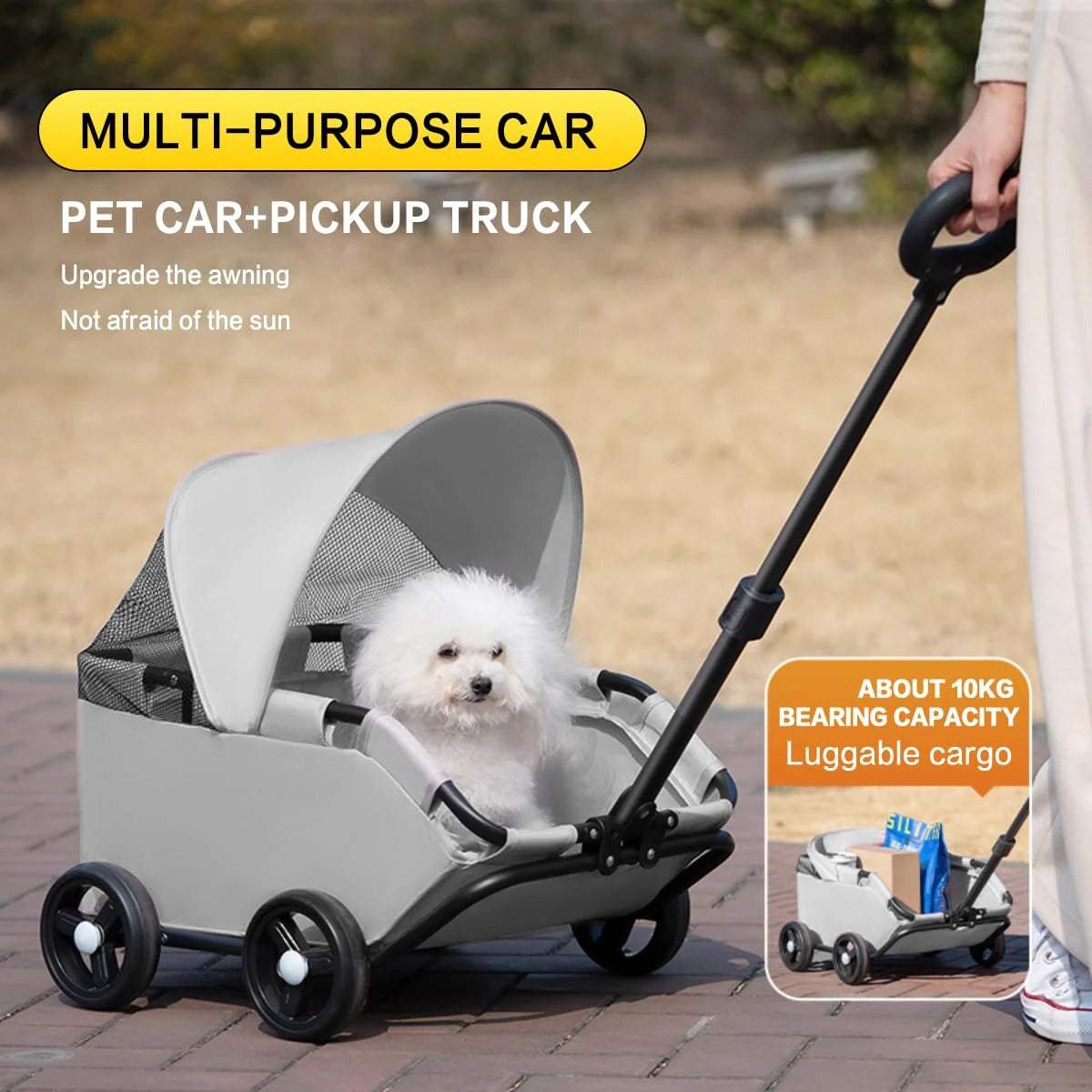 4-Wheeled Pet Stroller For Dogs And Cats - Durable Metal Frame And Oxford Fabric Carrier, Including Travel Water Bottle And Deta
