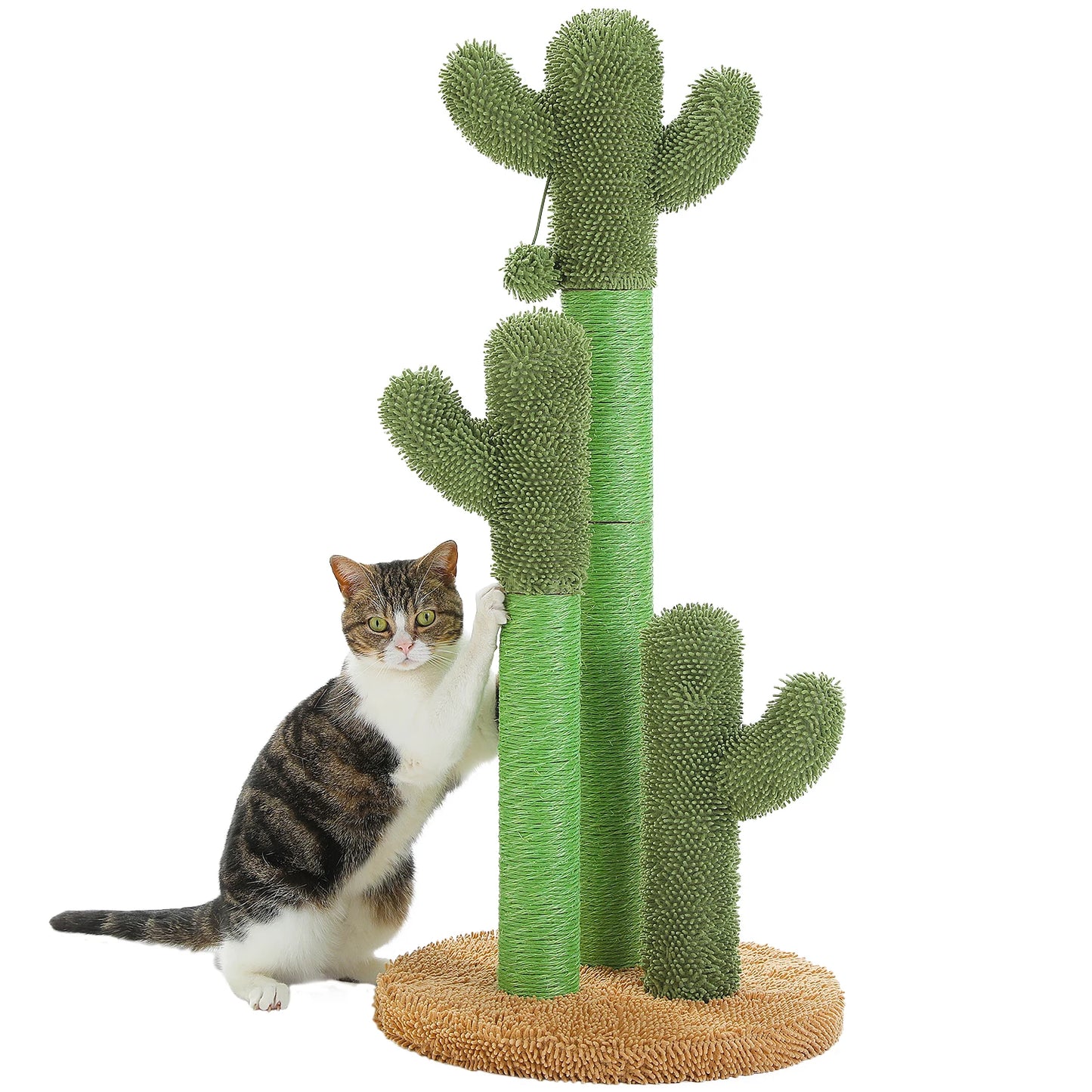 Cactus Cat Scratching Post Indoor Tall Cat Scratcher with 3 Scratching Poles Interactive Dangling Ball Cat Toys Cat Accessories
