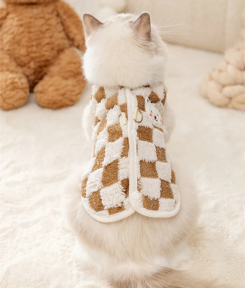 Plush Cat Puppy Button Jacket with Buckle Warm Winter Pet Clothes Cartoon Bear Print Kitten Coat Sphynx Clothing ropa para gato