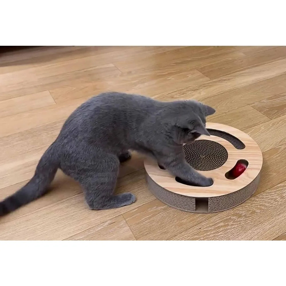 Cat Toy 3in 1 Kitten Puzzles Toys for Bored Indoor Cats with Cardboard and 2 Bell Balls Round Cats Scratcher