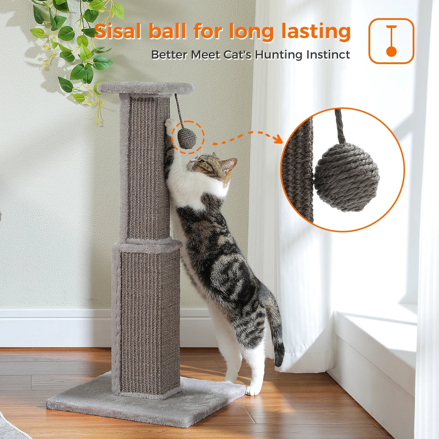 80CM Cat Scratching Post for Indoor Cat Scratcher with Nature Sisal Ball Tall Scratching Post for Large Cats Kitten Pet Toys