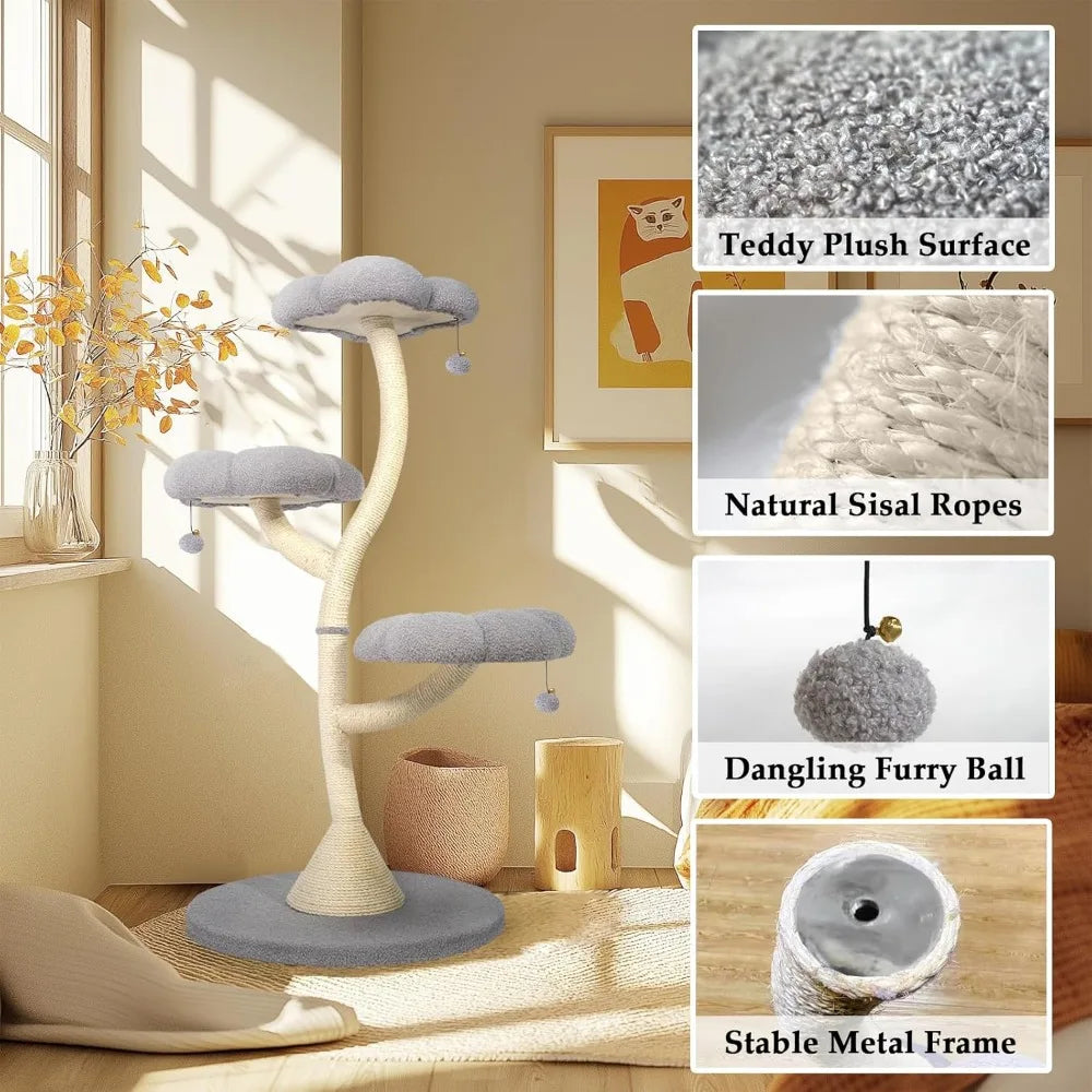 Cat Tree for Indoor Cats, Cat Tower with Cozy Flower Perch, Scratching Post Fully Wrapped Sisal Pole, Kittens Activity Center wi