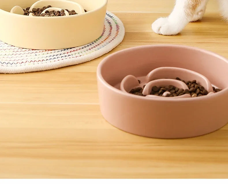 Ceramic Pet Cat Dog Bowl Small and Medium-Sized Dogs Dog Puppy Slow Feeding Anti-Choke Slow Food Bowl Anti-Tumble Eating Bowl