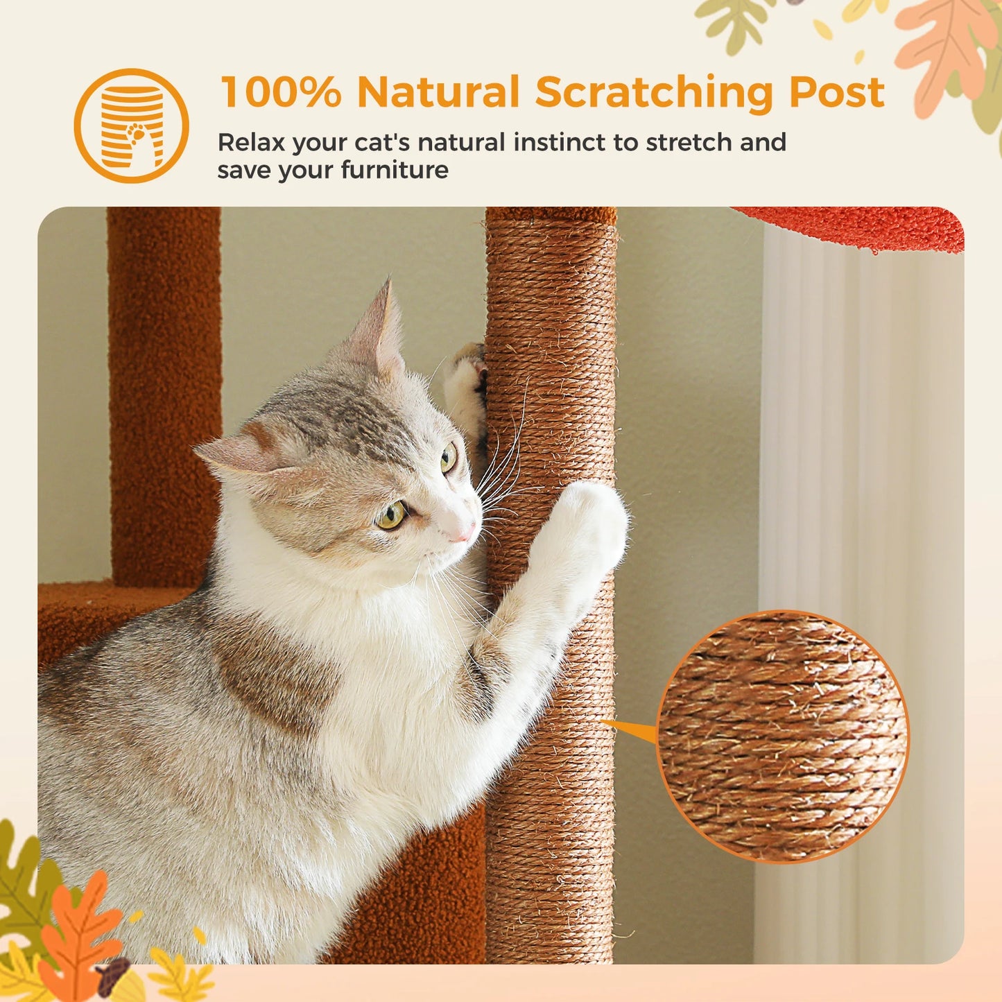 Adjustable Height Tall Cat Tree with Sisal Scratching Posts Spacious Condo Large Hammock Multi-Level Cat Tower Cat Accessories
