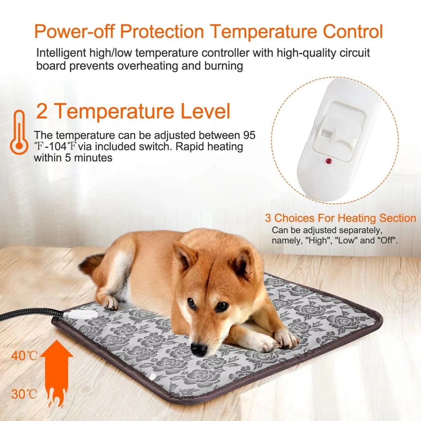 Dog Heated Mat Pet Temperature Adjustable Dog Heating Pad Waterproof Electric Heating Pad Timer Dog Sleeping Supply Waterproof