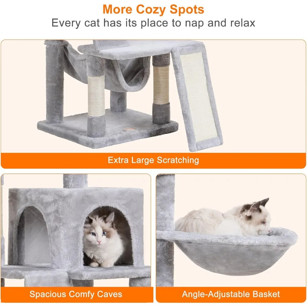 Cat Tree, Cat Tower for Indoor Cats,Multi-Level Cat Furniture Condo for Cats with Padded Plush Perch, Cozy Basket