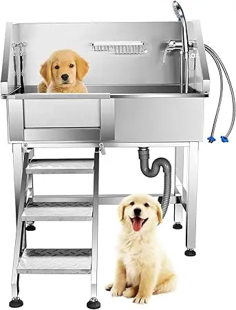 34'' Dog Washing Station for Small Dogs Grooming Tub Bathing Station Professional Pet Wash Station Bathtub for Home with Sliding