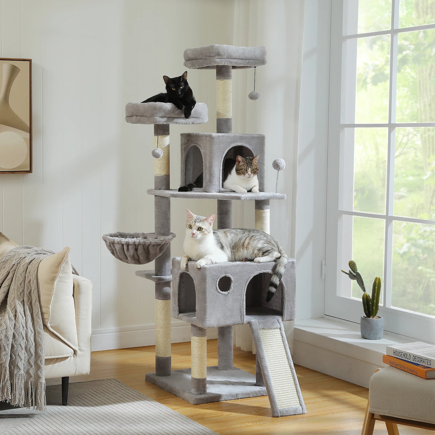 Multi-Level Cat Tree Tower with Sisal Scratching Post&Pad Cozy Hammock Luxury Large Cat Condo for Indoor Cat Toy Cat Accessories
