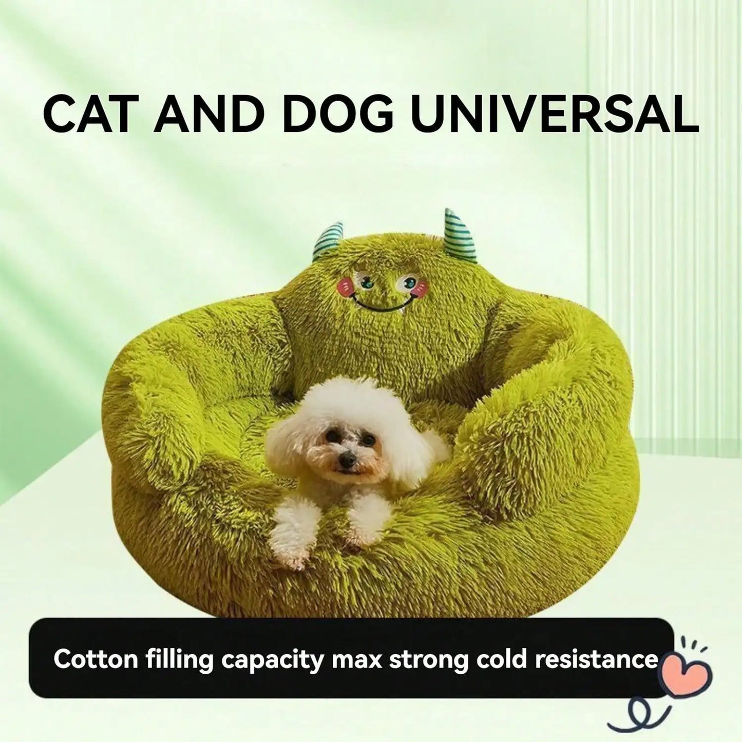 Calming Donut  Bed Green Plush Anti-Anxiety Dog & Cat Bed for Pets Soft Indoor Cuddler Bed Fluffy Plush with Non-Slip Bottom