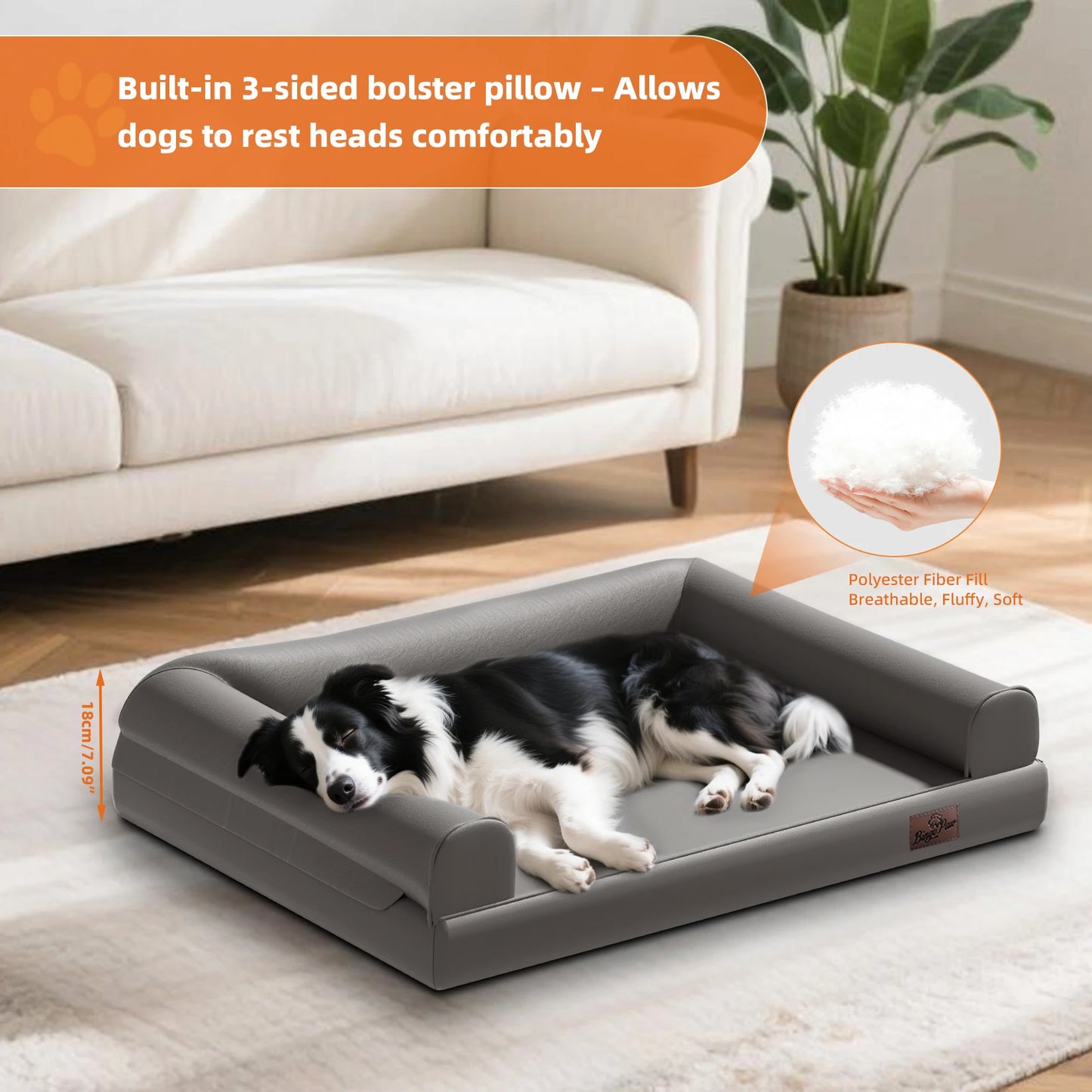 M-XXL Orthopedic Dog Bed Bolster Microfiber Leather Pet Dog Sofa Waterproof Couch Calming Bed with Removable Cover Easy Clean