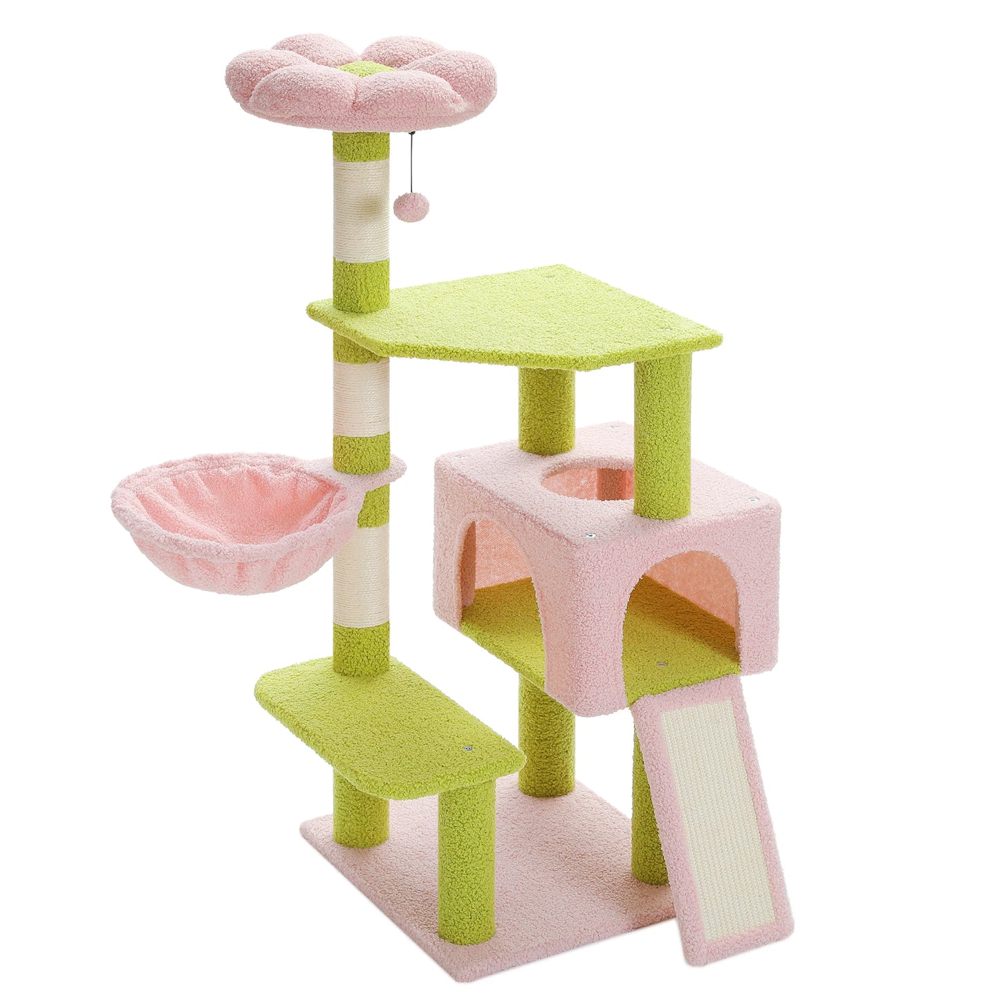 Flower Cat Tree, Multi-Level Cat Tower with Sisal Scratching Posts, Hammock, Ramp, Top Perch, Cat Condo for Indoor, Kitten Toys