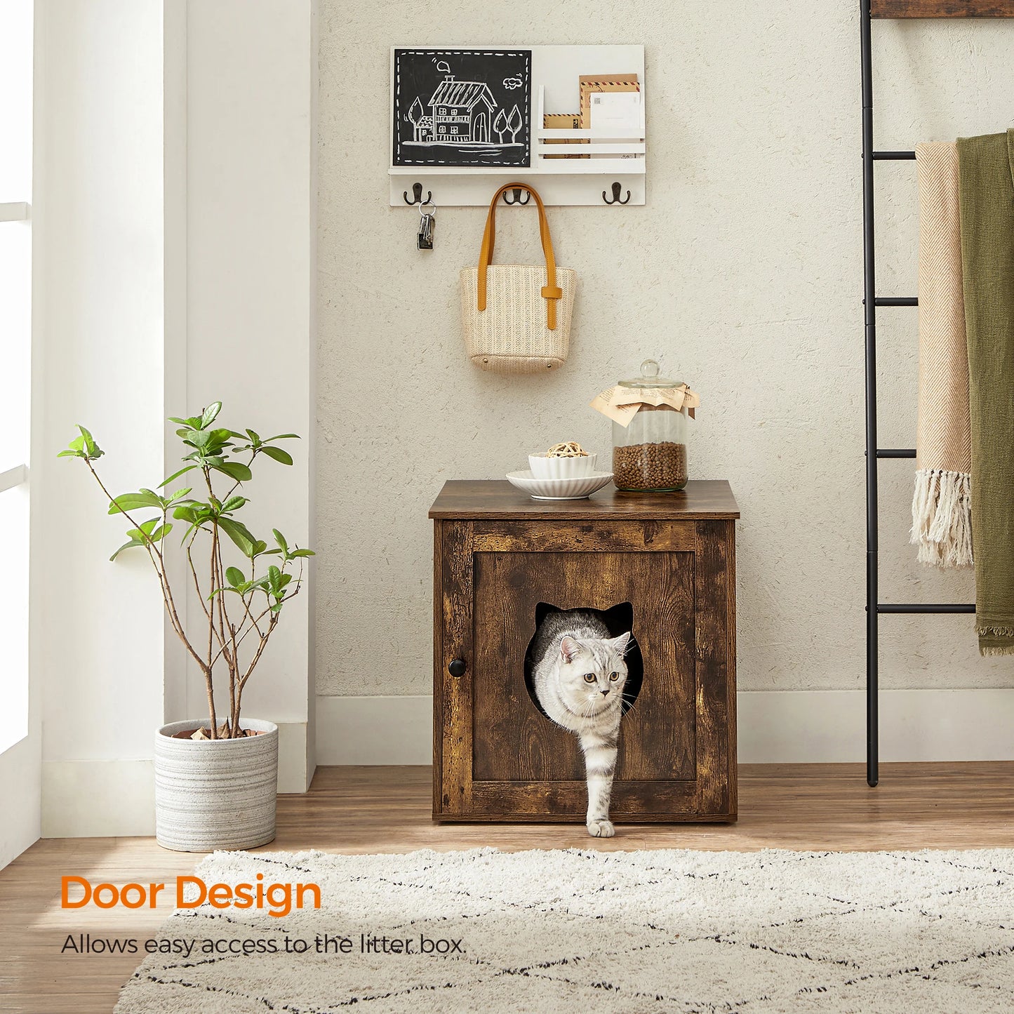 Feandrea Cat Litter Box Furniture, Hidden Litter Box Enclosure Cabinet with Single Door, Indoor Cat House, End Table, Nightstand