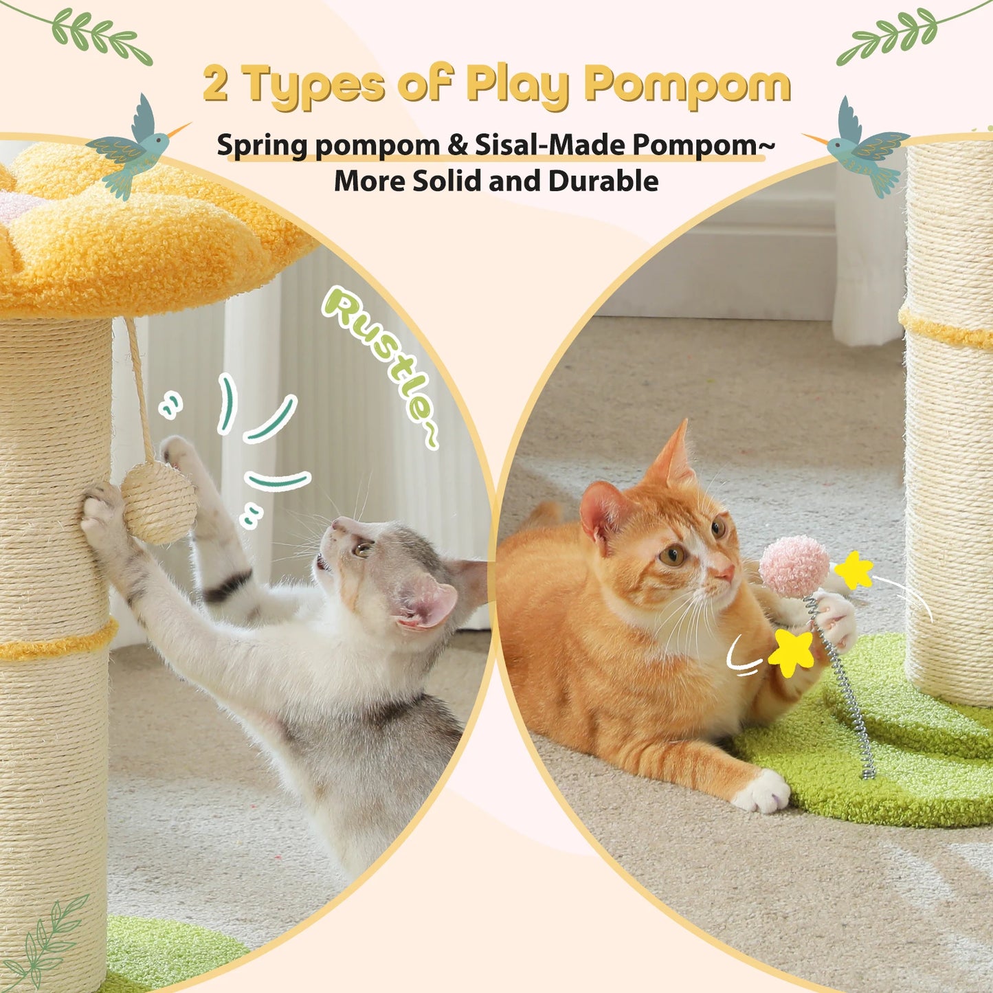 Flower Cat Scratching Post Small Cat Tree Tower Cat Scratcher for Indoor Cats with Super Thick Scratching Post Removable Cat Bed