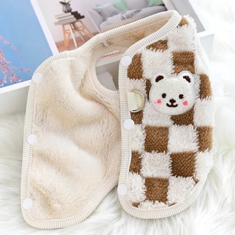 Plush Cat Puppy Button Jacket with Buckle Warm Winter Pet Clothes Cartoon Bear Print Kitten Coat Sphynx Clothing ropa para gato