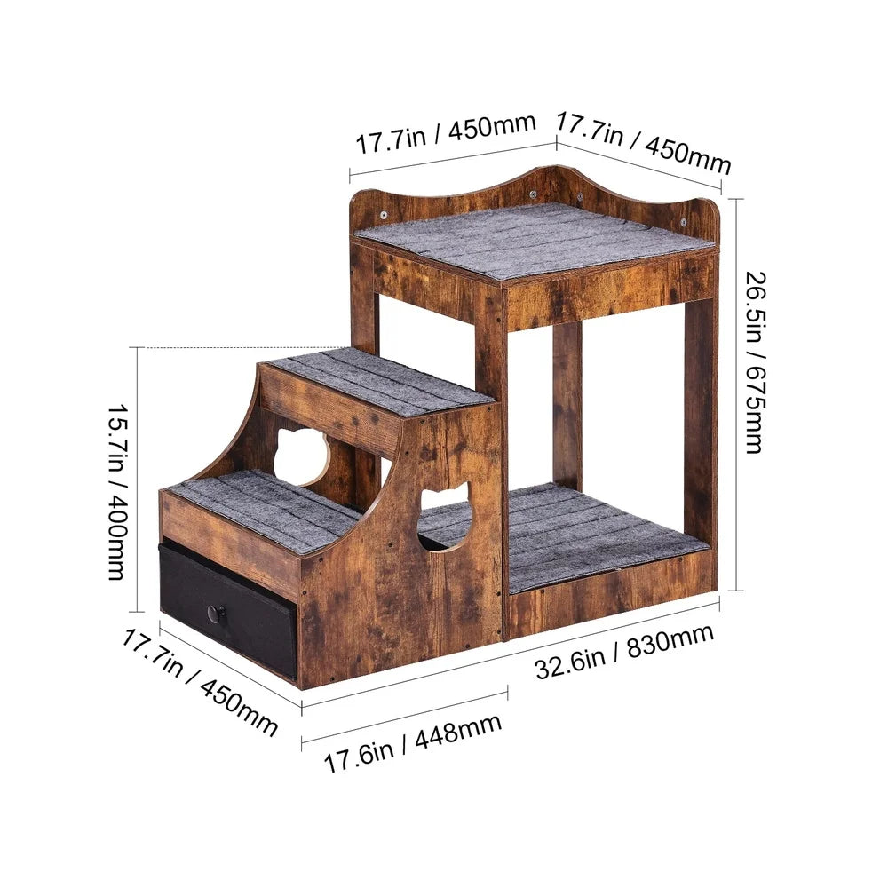 Double-Deck Pet Bed with Detachable Steps Dogs Cats Elevated Window Perch with Storage Ladder Non-Slip Design Durable Compact