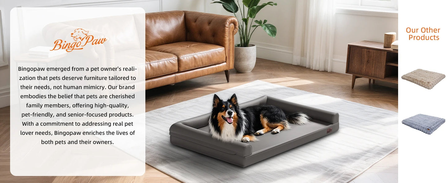 M-XXL Orthopedic Dog Bed Bolster Microfiber Leather Pet Dog Sofa Waterproof Couch Calming Bed with Removable Cover Easy Clean