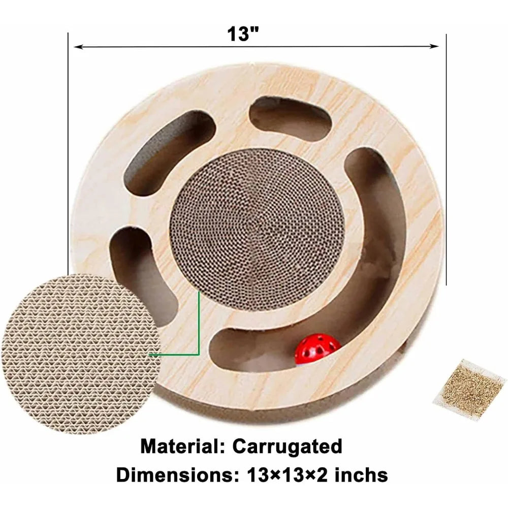 Cat Toy 3in 1 Kitten Puzzles Toys for Bored Indoor Cats with Cardboard and 2 Bell Balls Round Cats Scratcher