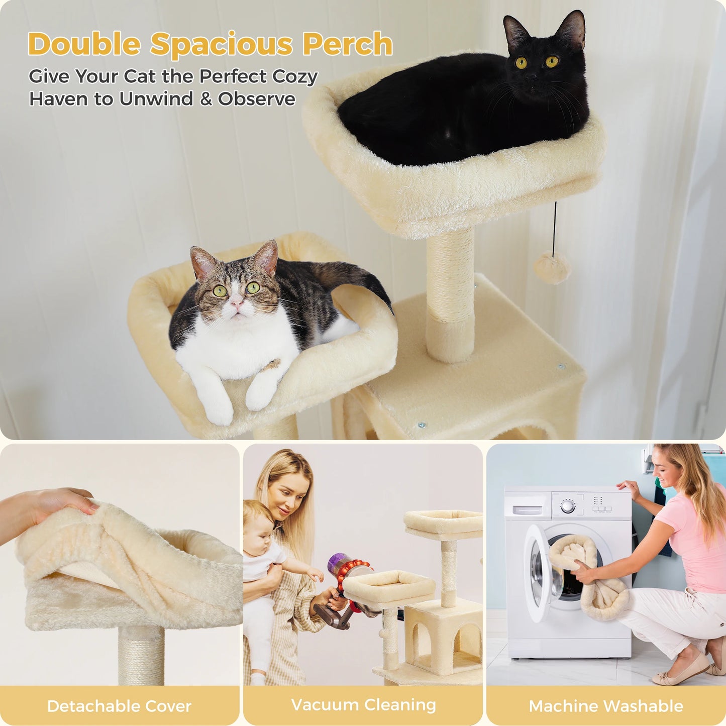 Multi-Level Cat Tree Tower with Sisal Scratching Post&Pad Cozy Hammock Luxury Large Cat Condo for Indoor Cat Toy Cat Accessories
