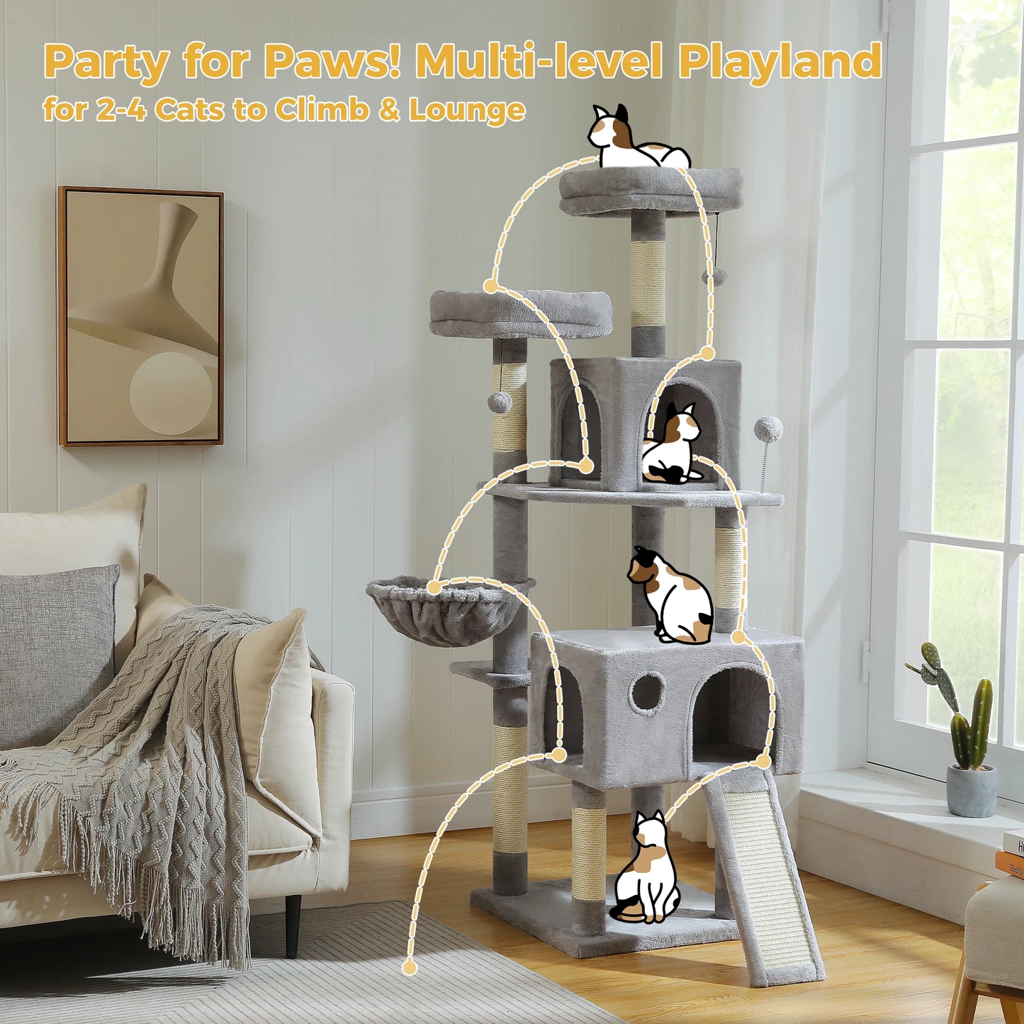 Multi-Level Cat Tree Tower with Sisal Scratching Post&Pad Cozy Hammock Luxury Large Cat Condo for Indoor Cat Toy Cat Accessories