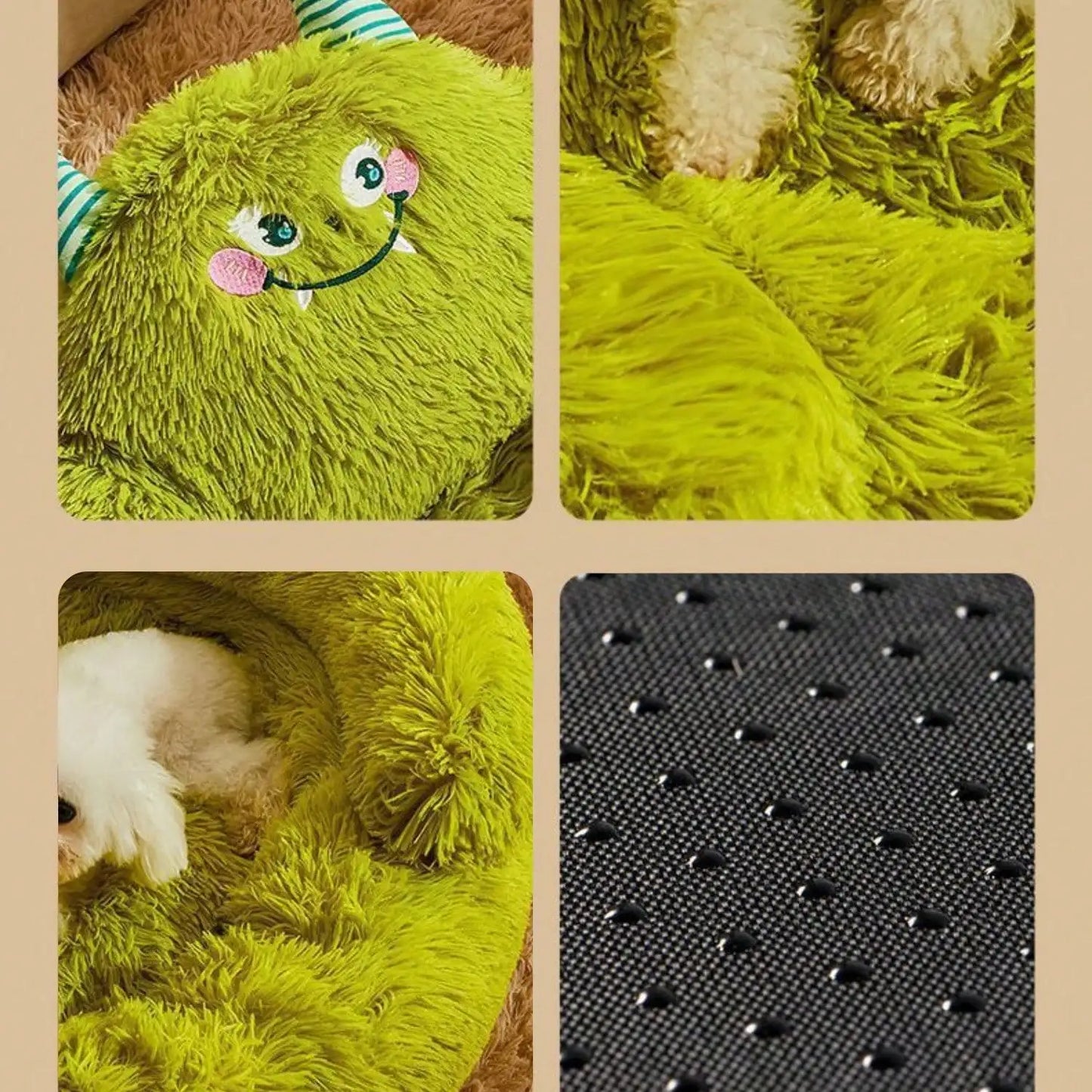 Calming Donut  Bed Green Plush Anti-Anxiety Dog & Cat Bed for Pets Soft Indoor Cuddler Bed Fluffy Plush with Non-Slip Bottom