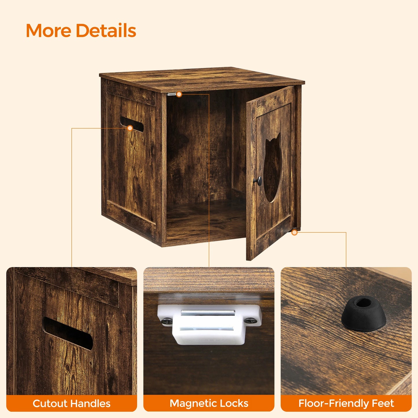 Feandrea Cat Litter Box Furniture, Hidden Litter Box Enclosure Cabinet with Single Door, Indoor Cat House, End Table, Nightstand