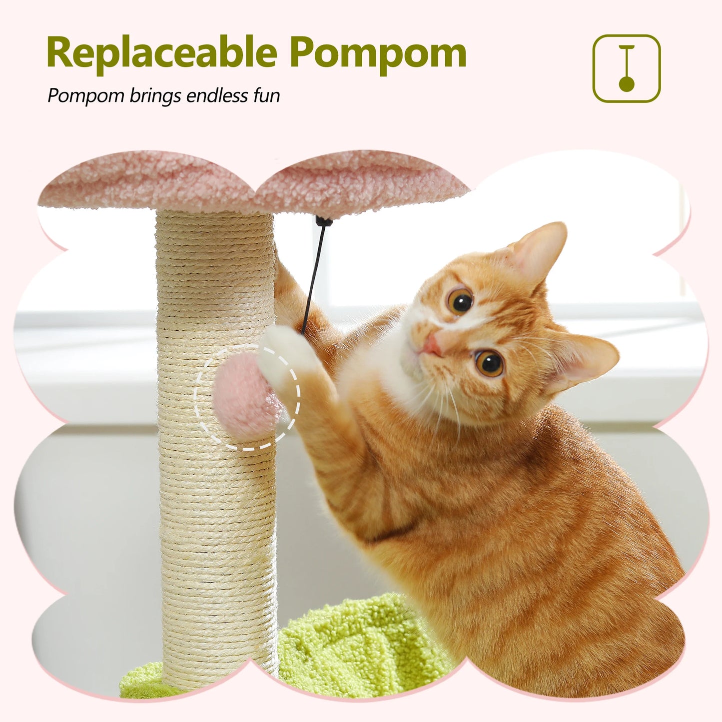 Flower Cat Tree with Sisal Scratching Post Large Hammock Soft Top Perch Small Cat Tower for Indoor Cute Cat Scratcher Kitten Toy