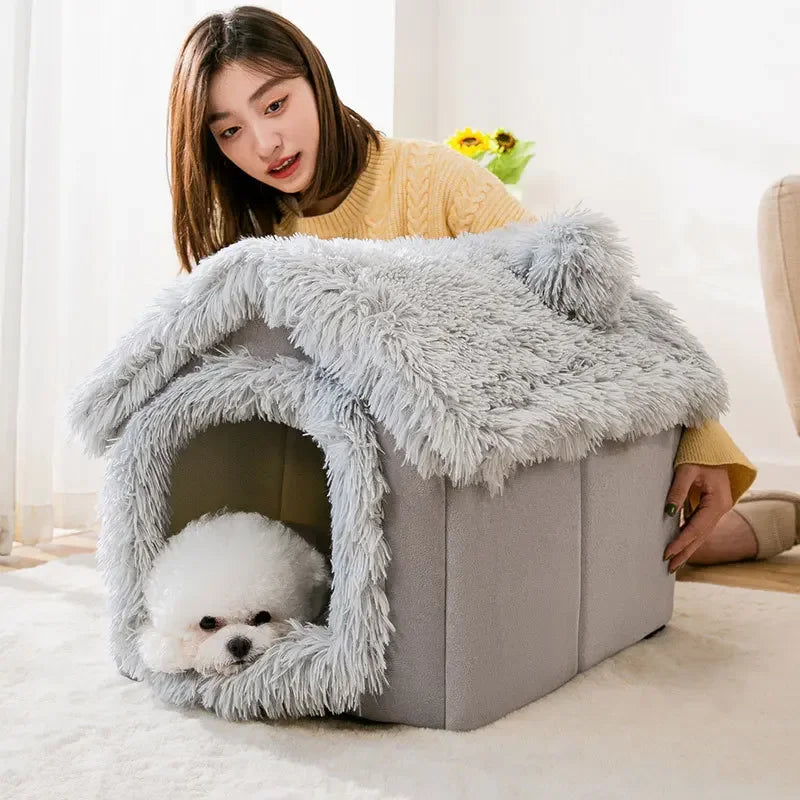 Dog Kennel Indoor Soft Comfortable Puppy House Removable Small Dog Bed Cave Winter Warm Pet Sleeping Mat Portable