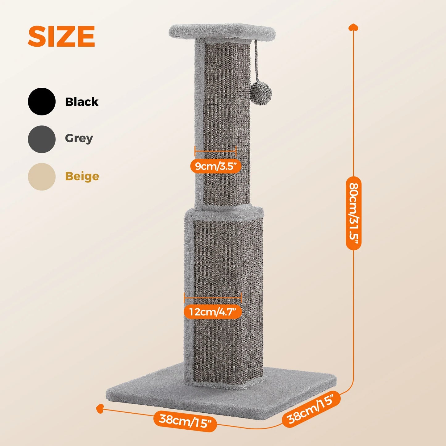 80CM Cat Scratching Post for Indoor Cat Scratcher with Nature Sisal Ball Tall Scratching Post for Large Cats Kitten Pet Toys