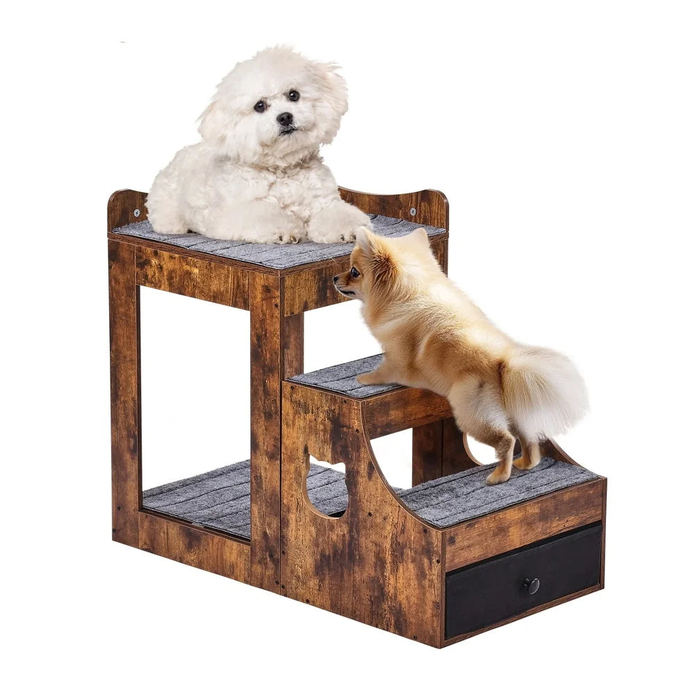 Double-Deck Pet Bed with Detachable Steps Dogs Cats Elevated Window Perch with Storage Ladder Non-Slip Design Durable Compact