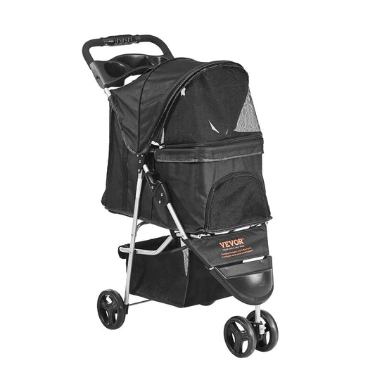New Pet Stroller, 3 Wheels Dog Stroller Rotate with Brakes, 35lbs Weight Capacity, Puppy Stroller with Front Pedal, Velcro