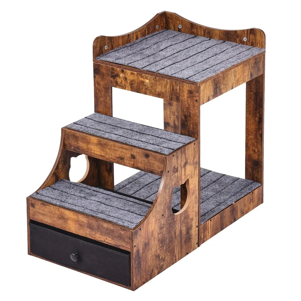 Double-Deck Pet Bed with Detachable Steps Dogs Cats Elevated Window Perch with Storage Ladder Non-Slip Design Durable Compact