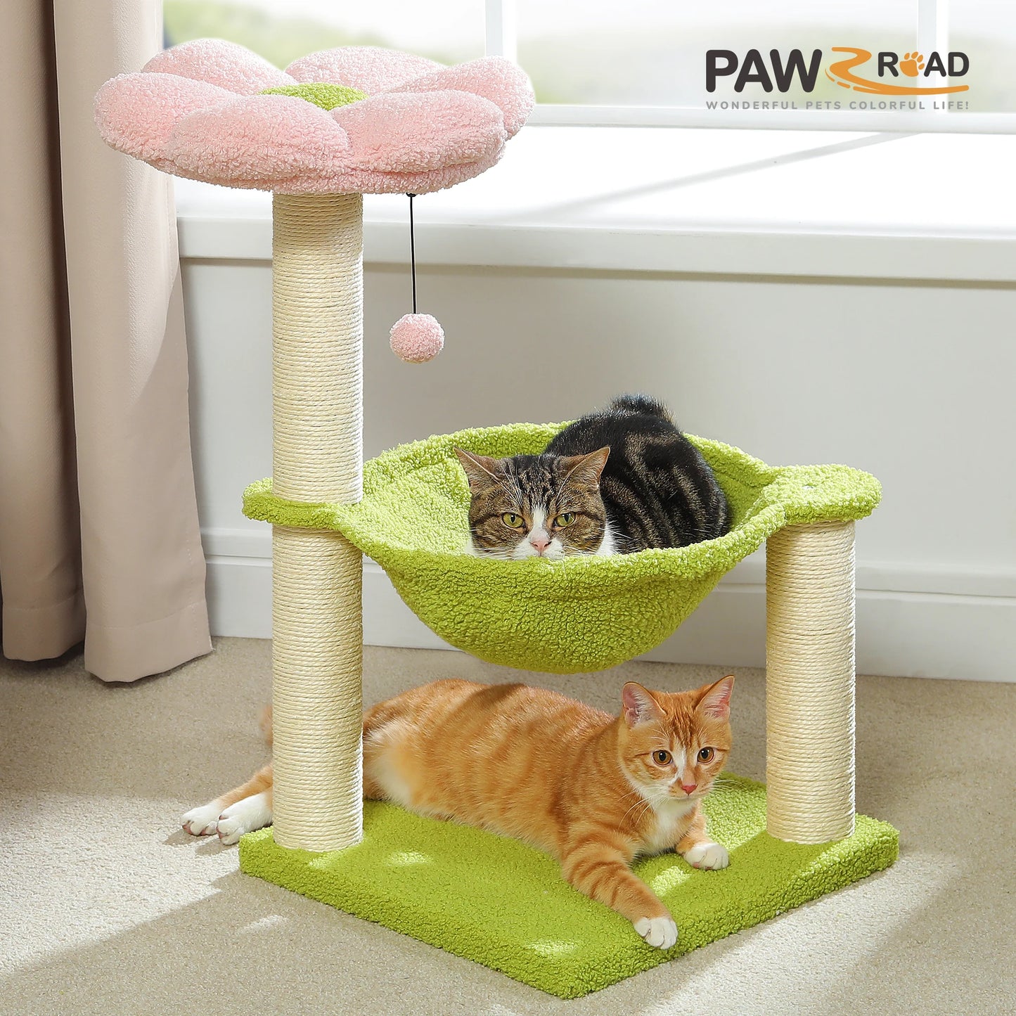 Flower Cat Tree with Sisal Scratching Post Large Hammock Soft Top Perch Small Cat Tower for Indoor Cute Cat Scratcher Kitten Toy