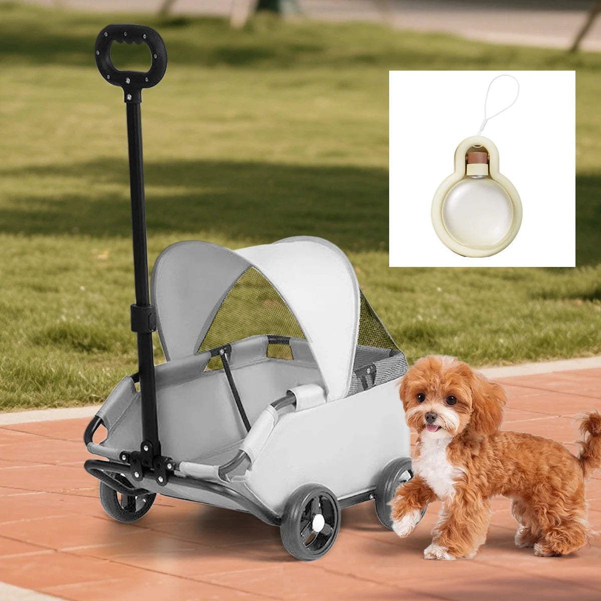 4-Wheeled Pet Stroller For Dogs And Cats - Durable Metal Frame And Oxford Fabric Carrier, Including Travel Water Bottle And Deta