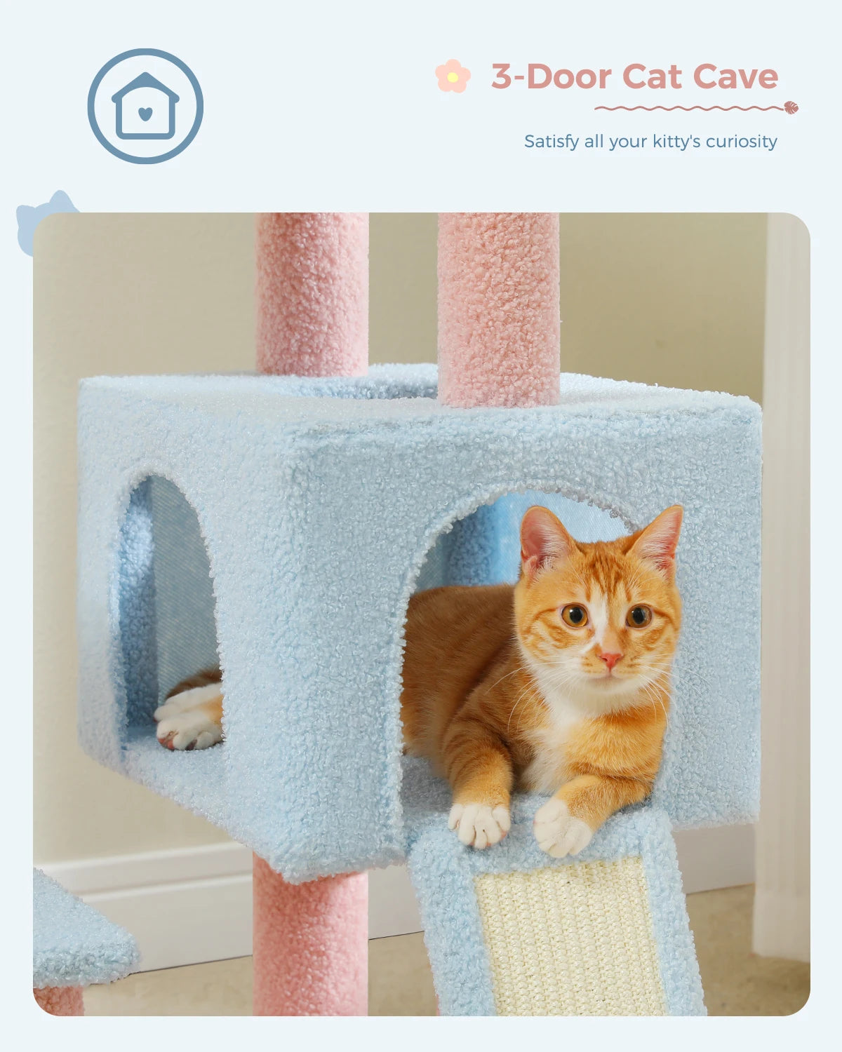Flower Cat Tree, Multi-Level Cat Tower with Sisal Scratching Posts, Hammock, Ramp, Top Perch, Cat Condo for Indoor, Kitten Toys