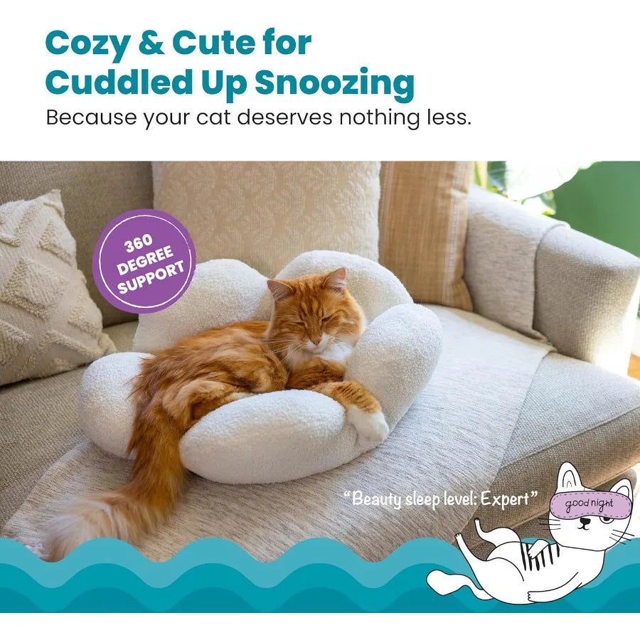 Purrfect Petals Flower Cat Bed with Plush Support and Raised Sides in White 21 Inches Ideal for Cats and Kittens Provides Secur