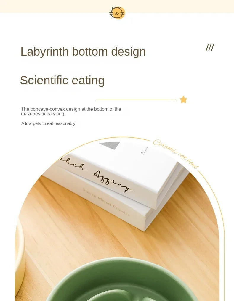Ceramic Pet Cat Dog Bowl Small and Medium-Sized Dogs Dog Puppy Slow Feeding Anti-Choke Slow Food Bowl Anti-Tumble Eating Bowl