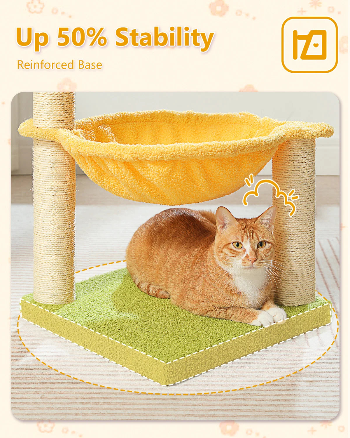 Flower Cat Tree with Sisal Scratching Post Large Hammock Soft Top Perch Small Cat Tower for Indoor Cute Cat Scratcher Kitten Toy