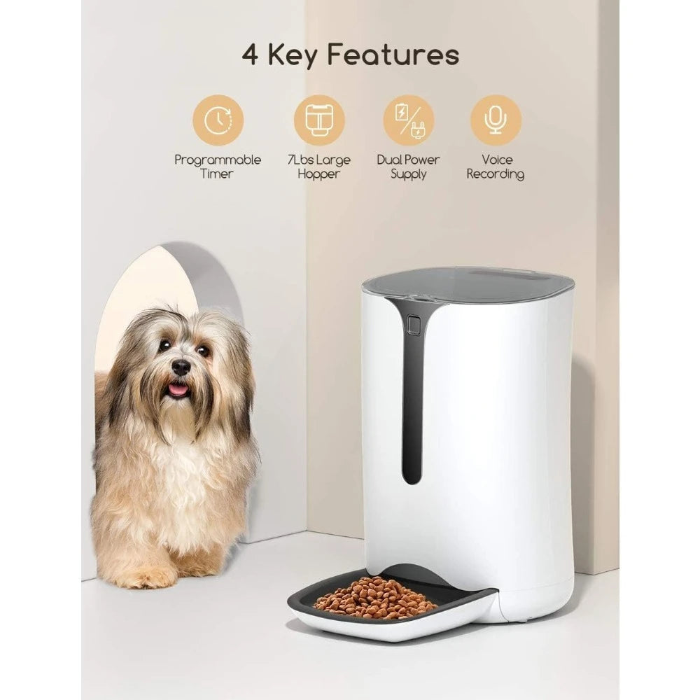 Automatic Cat Feeder, Distribution Alarms, Portion Control, Voice Recorder and Programmable Timer for up to 4 Meals per Day