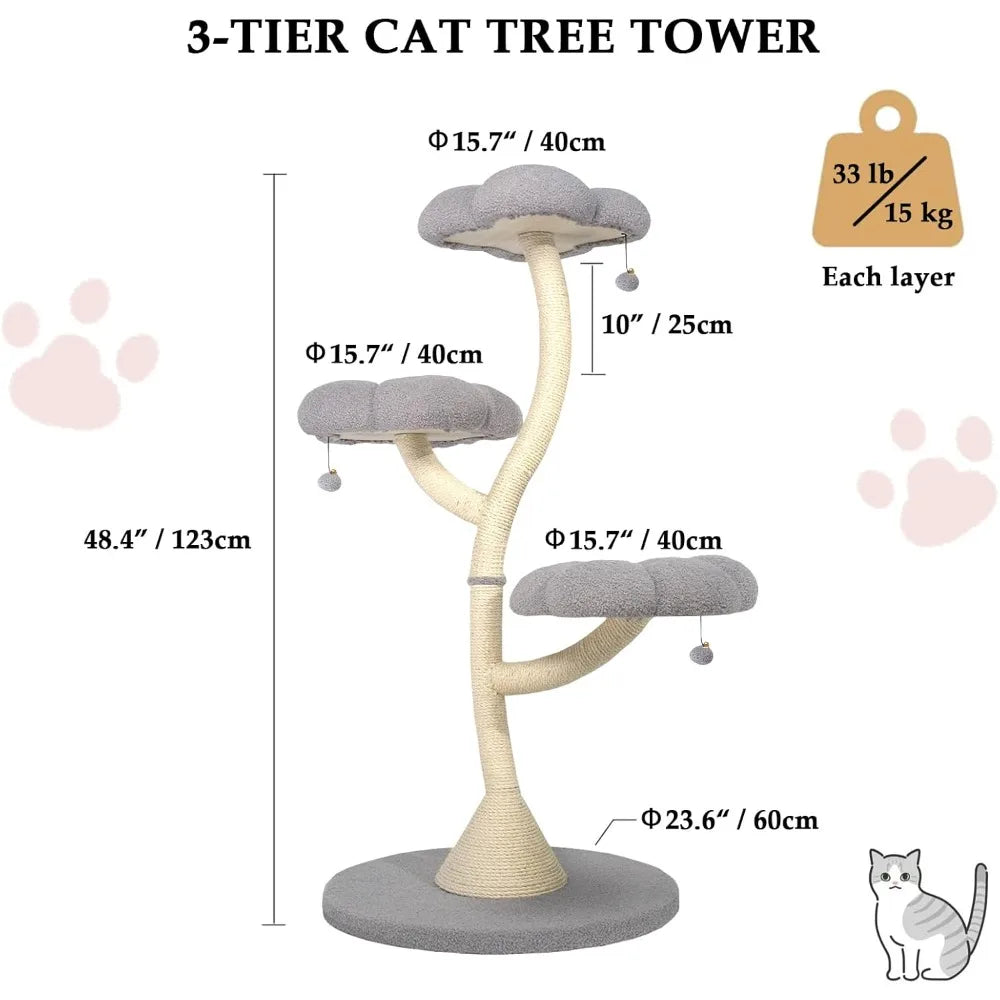 Cat Tree for Indoor Cats, Cat Tower with Cozy Flower Perch, Scratching Post Fully Wrapped Sisal Pole, Kittens Activity Center wi