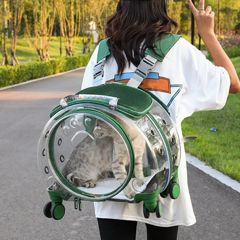 Pet Trolley Case Clear Ventilation Holes Silent Wheels Convenient Portable Cats Dogs Backpack Clear Window Pet Trolley Case