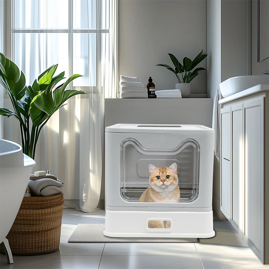 Bingopaw Detachable Enclosed Cat Litter Box with Stainless Steel Pan Front Entry Toilet Box with Litter Scoop for Kittens