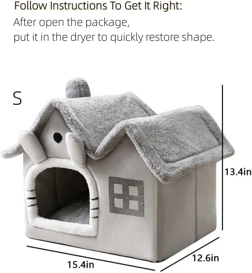 Luxury Double Roof Indoor Dog House Cat Nest,Foldable Warm Soft Kennel,30D High Elastic Memory Sponge,Removable