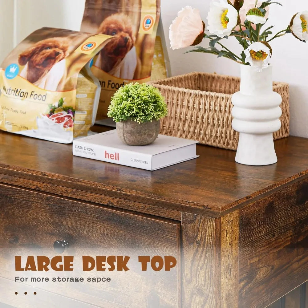 44 Inch Large Dog Crate Furniture,Wooden Dog Kennel End Table with Storage Drawers,Decorative Pet Cage Dog House Indoor for Dogs