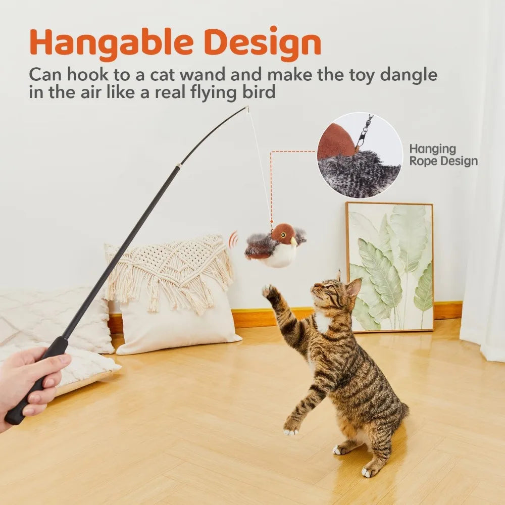 Potaroma Cat Toys Rechargeable Flapping Bird Sparrow, Lifelike Chirp Tweet, Touch Activated Kitten Toy Interactive Cat Exercise