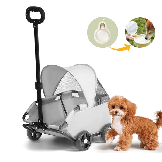 4-Wheeled Pet Stroller For Dogs And Cats - Durable Metal Frame And Oxford Fabric Carrier, Including Travel Water Bottle And Deta
