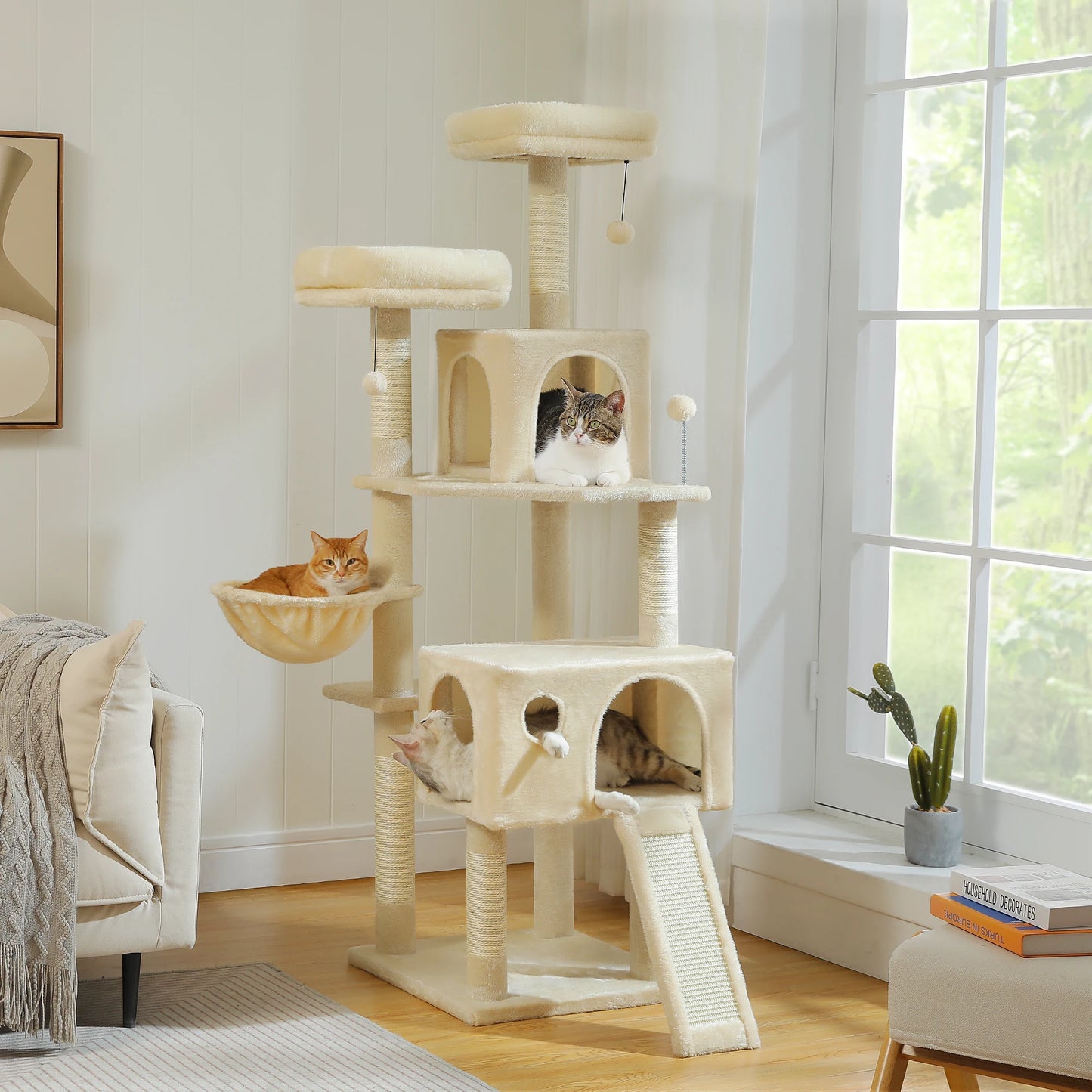 Multi-Level Cat Tree Tower with Sisal Scratching Post&Pad Cozy Hammock Luxury Large Cat Condo for Indoor Cat Toy Cat Accessories