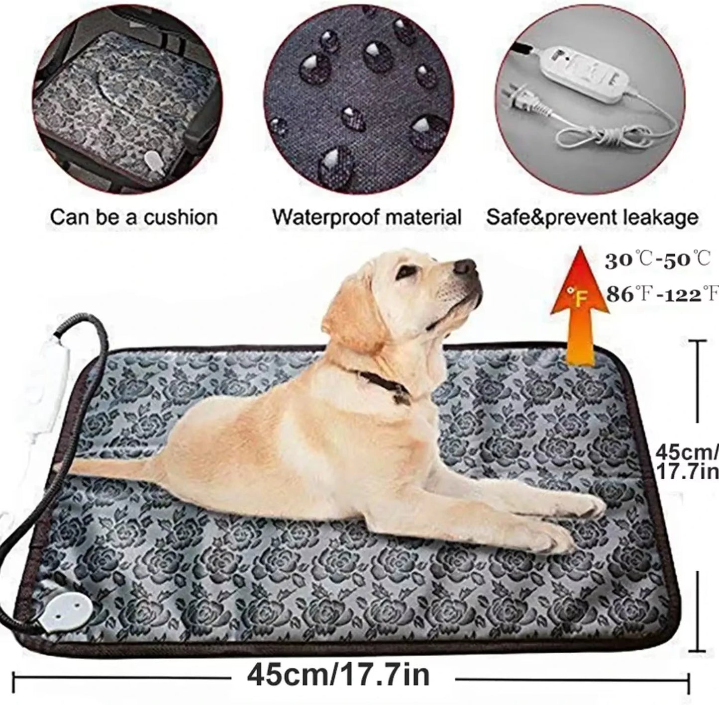 Dog Heated Mat Pet Temperature Adjustable Dog Heating Pad Waterproof Electric Heating Pad Timer Dog Sleeping Supply Waterproof